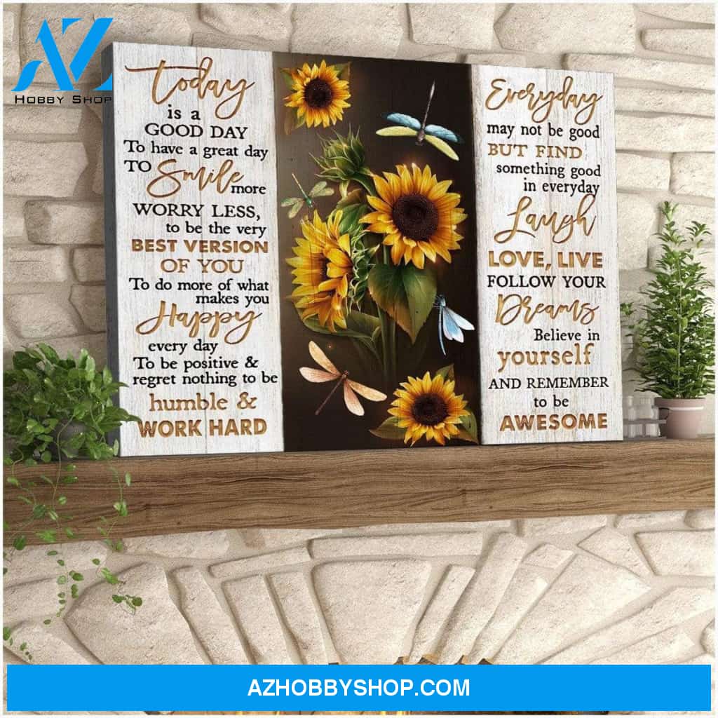 Teemodel To Be Awesome Sunflower Dragonfly Wall Art Canvas