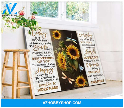 Teemodel To Be Awesome Sunflower Dragonfly Wall Art Canvas