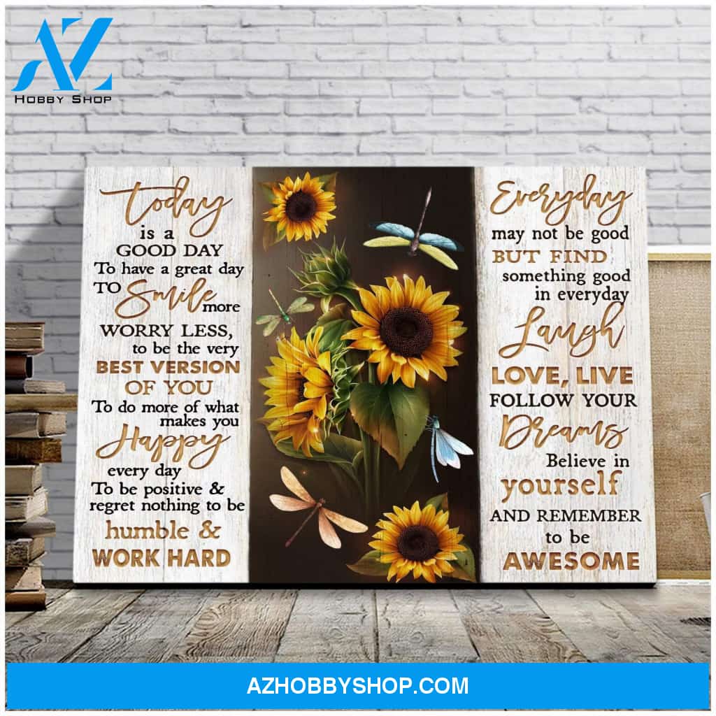 Teemodel To Be Awesome Sunflower Dragonfly Wall Art Canvas