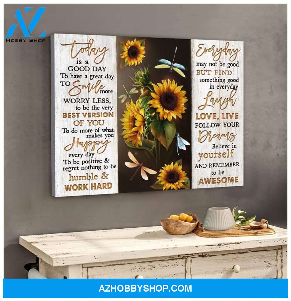 Teemodel To Be Awesome Sunflower Dragonfly Wall Art Canvas