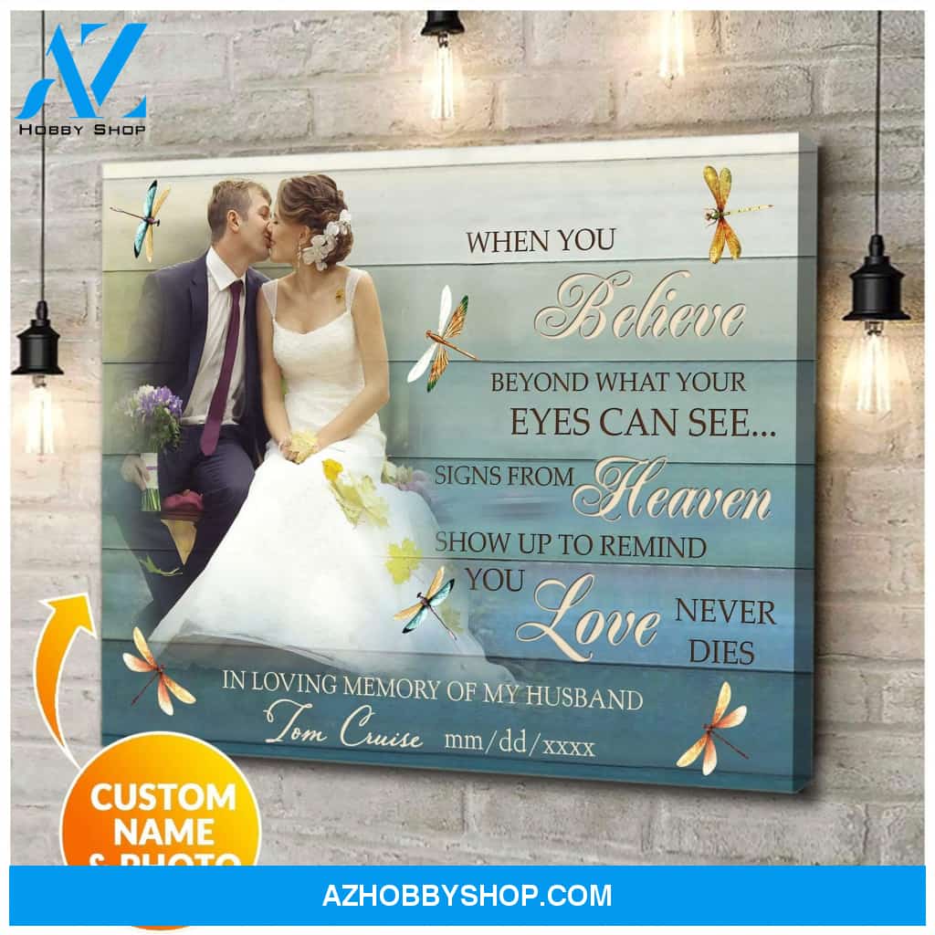 Teemodel When You Believe Dragonfly Personalized Photo Wall Art Canvas