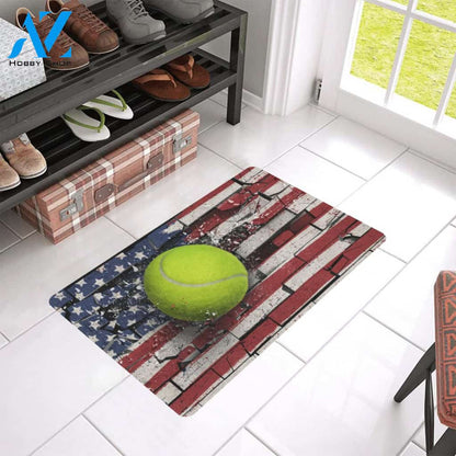 Tennis Broken Wall American Flag Funny Indoor And Outdoor Doormat Warm House Gift Welcome Mat Gift For Tennis Lovers