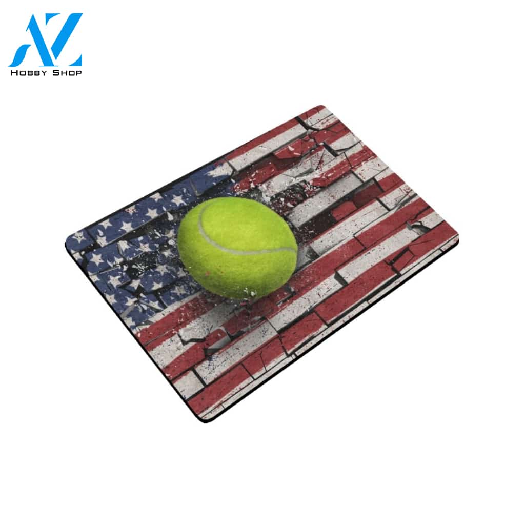 Tennis Broken Wall American Flag Funny Indoor And Outdoor Doormat Warm House Gift Welcome Mat Gift For Tennis Lovers