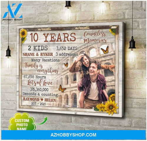 Tenth Wedding Anniversary Gift For Couple Personalized Canvas Wall Art