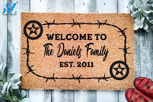 Texas Themed Custom Family Name & Year Welcome To Our Family Doormat | Welcome Mat | House Warming Gift