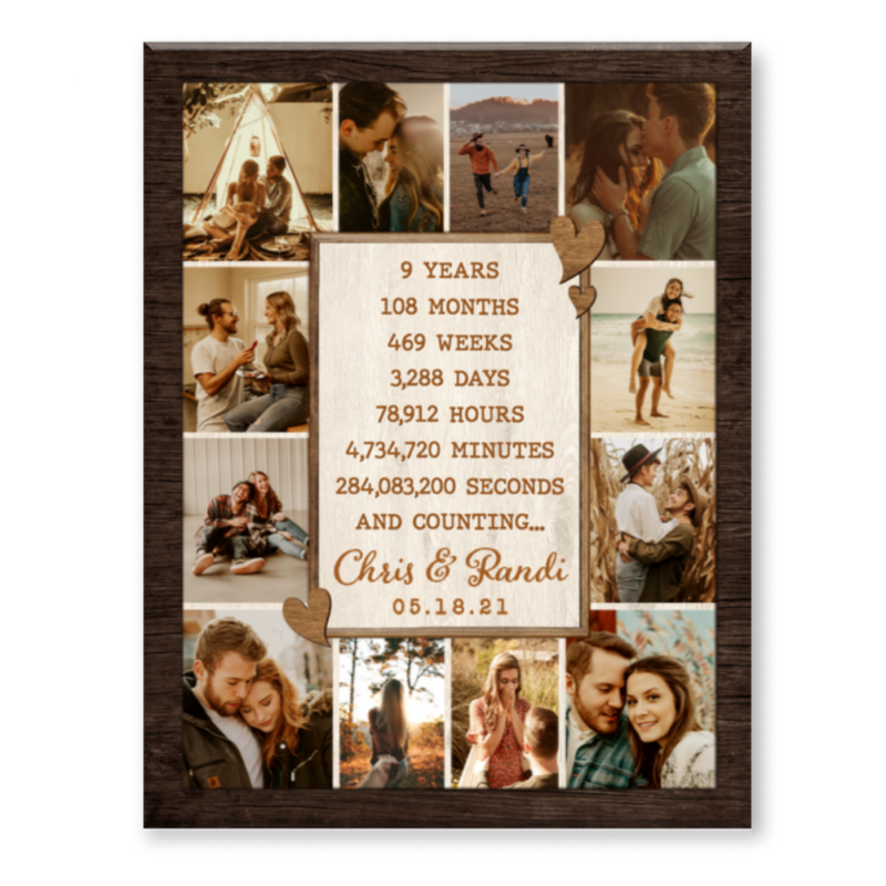 9th Anniversary Photo Collage Canvas, Custom 9 Year Anniversary Gift