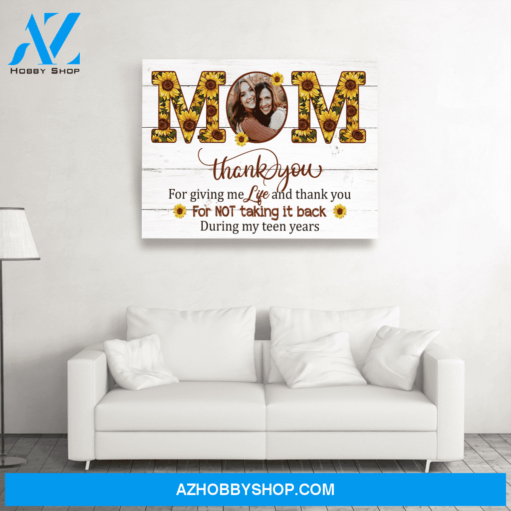Personalized Photo Canvas, Thank You For Giving Me Life Canvas Wall Art Mothers Day Gifts, Wall Art Prints Best Gifts For Mom