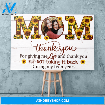Personalized Photo Canvas, Thank You For Giving Me Life Canvas Wall Art Mothers Day Gifts, Wall Art Prints Best Gifts For Mom