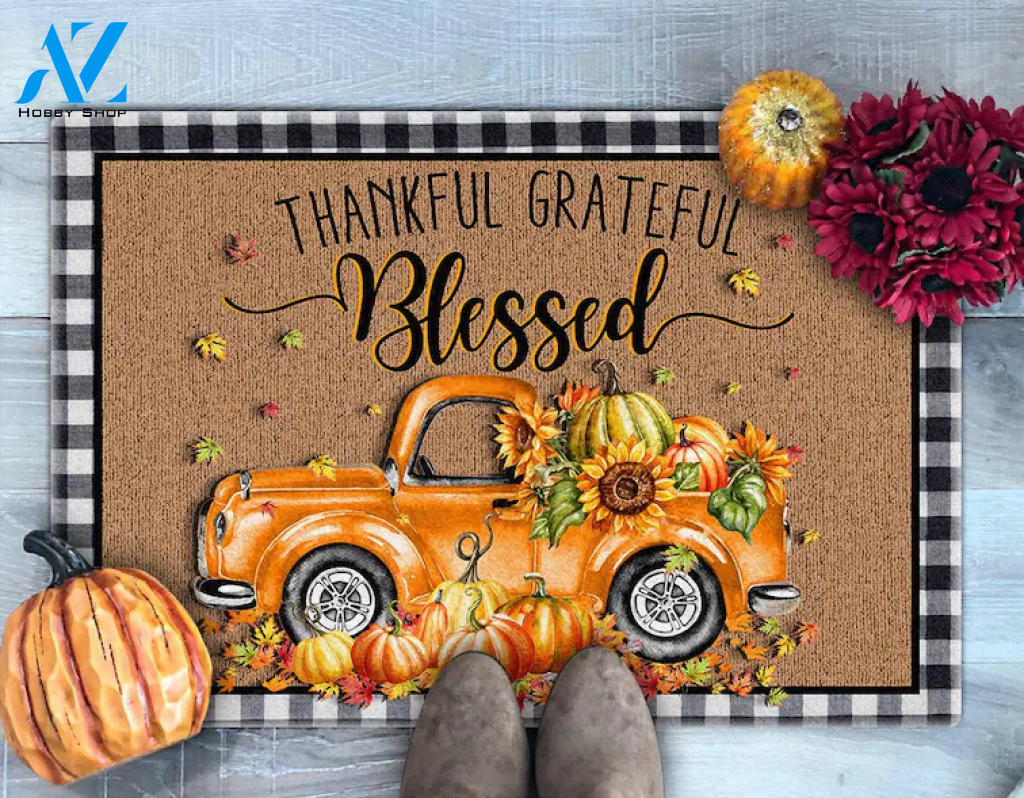 Thankful Grateful Blessed Doormat, Fall Truck Doormat, Truck Welcome Mat, Thanksgiving Doormat, Fall Decor, Gift For Friend Family