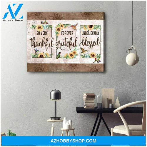 Thankful Hummingbird & Sunflower Premium Canvas Wall Art