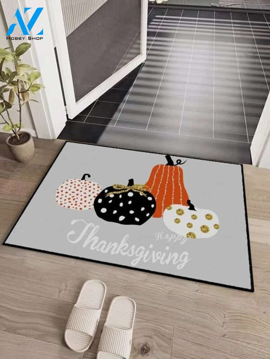 Thanksgiving Day Pumpkin Floor Grey Background Rug Indoor and Outdoor Mat Entrance Rug Sweet Home Decor Housewarming Gift for Friend Family