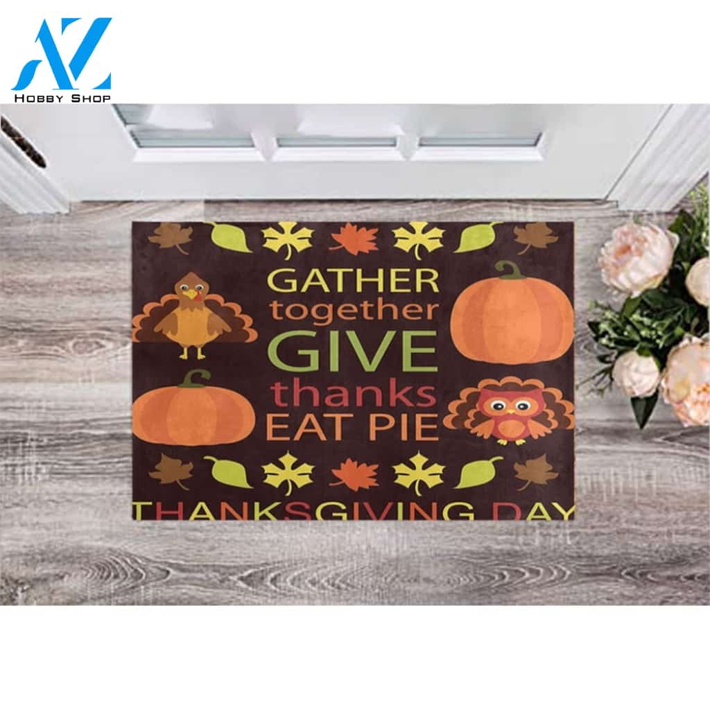 Thanksgiving Day Thankful Turkey Pumpkin Owl Leaf Give Thanks Doormat Welcome Mat Housewarming Home Decor Funny Doormat Gift Idea