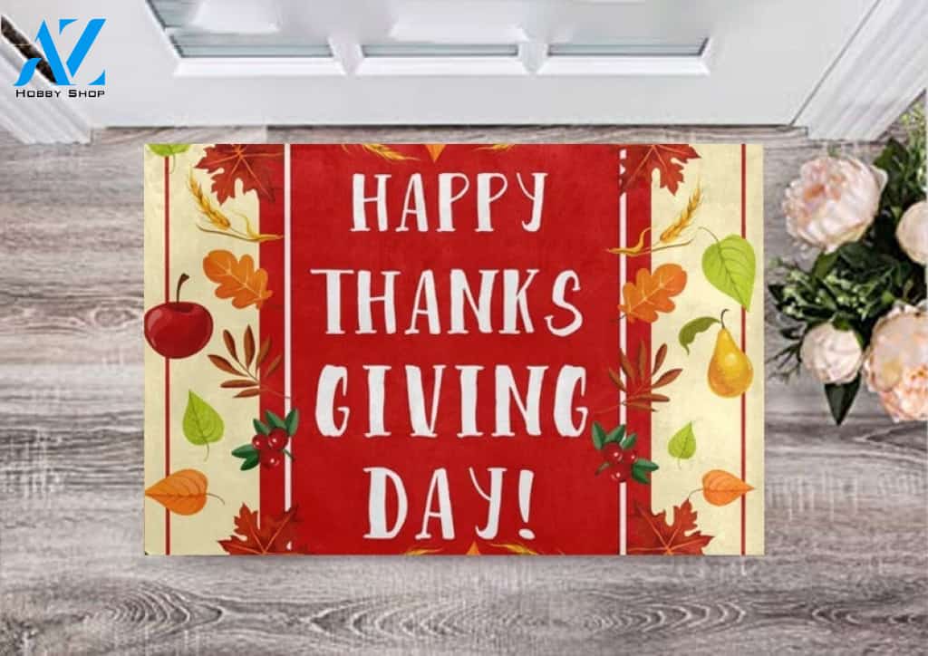 Thanksgiving Day Turkey Fruits Pie Doormat Welcome Mat Housewarming Home Decor Funny Doormat Gift Idea