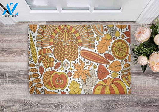 Thanksgiving Day Turkey Pumpkin Funny Doormat Indoor and Outdoor Mat Entrance Rug Sweet Home Decor Housewarming, Gift For Friend Family