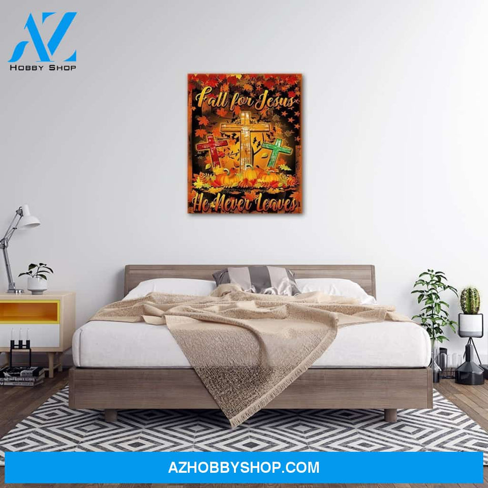 Personalized Canvas Thanksgiving Fall For Jesus He Never Leaves 3 Wall Art For Christmas Gift Canvas Wall Art