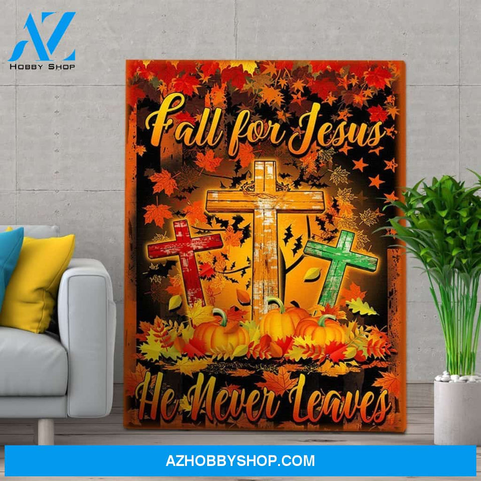 Personalized Canvas Thanksgiving Fall For Jesus He Never Leaves 3 Wall Art For Christmas Gift Canvas Wall Art