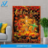 Personalized Canvas Thanksgiving Fall For Jesus He Never Leaves 3 Wall Art For Christmas Gift Canvas Wall Art
