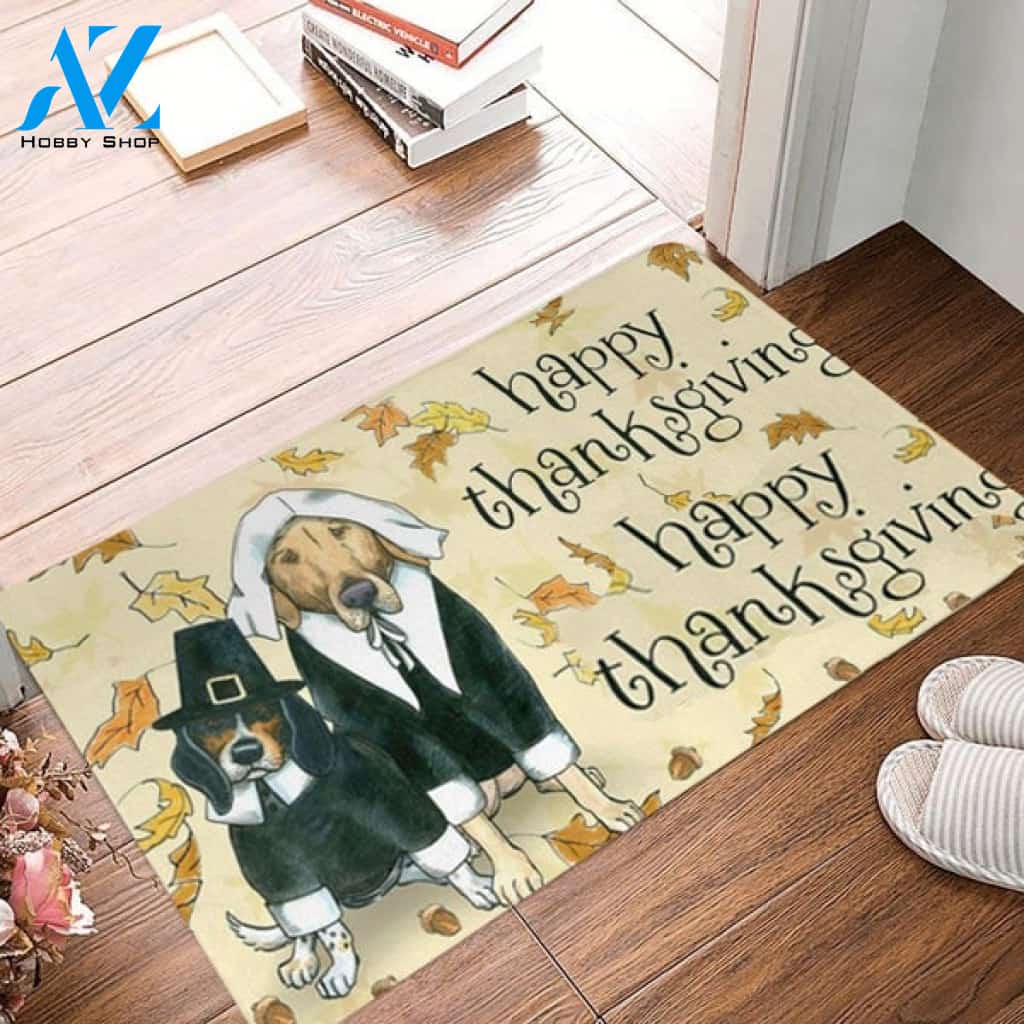 Thanksgiving Pup Pair Doormat Indoor and Outdoor Mat Entrance Rug Sweet Home Decor Housewarming, Gift For Family