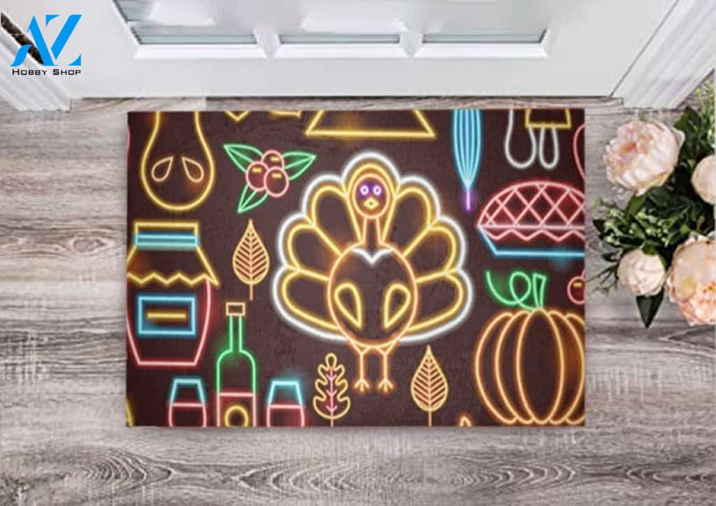 Thanksgiving Things Neon Pattern Doormat Welcome Mat Housewarming, Gift Home Decor Funny Doormat Gift Idea