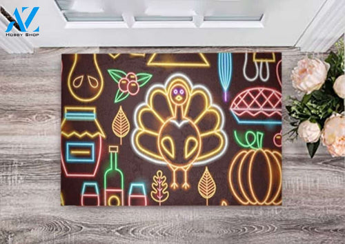 Thanksgiving Things Neon Pattern Doormat Welcome Mat Housewarming, Gift Home Decor Funny Doormat Gift Idea