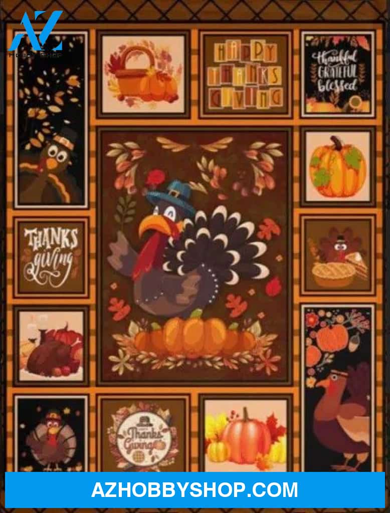 Thanksgiving Turkey Grateful Blessed Fleece Blanket Gift For People Home Decor Bedding Couch Sofa Soft And Comfy Cozy