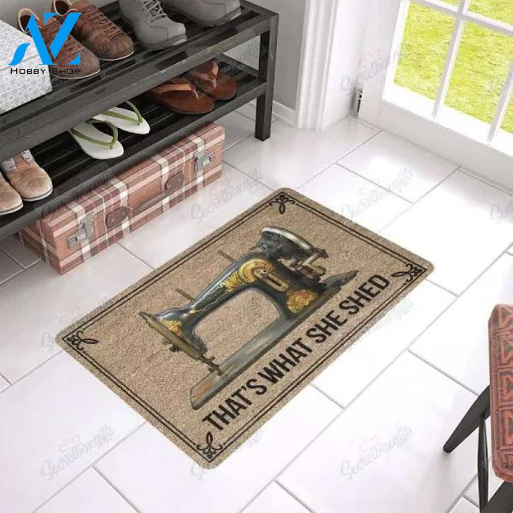 Personalized Name Family House That'S What She Shed Sewing Doormat Welcome Mat Housewarming Gift Home Decor Funny Doormat Gift For Sewing Lovers Gift For Friend Gift For Christmas