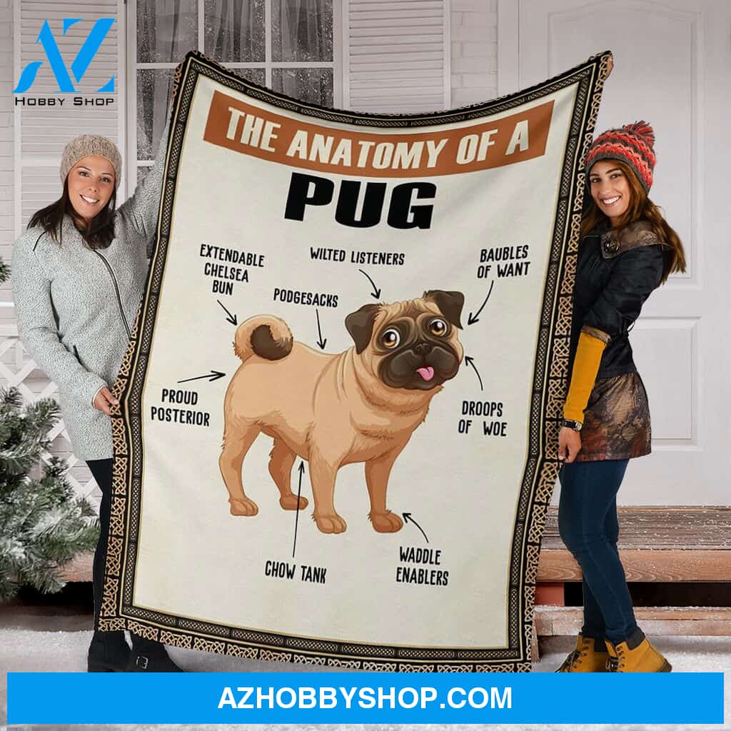 The Anatomy Of A Pug Anatomy Fleece Blanket
