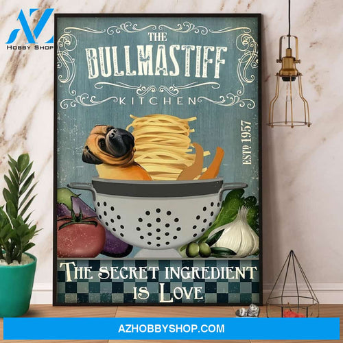 The Buffmastiff Kitchen The Secret Ingredient Is Love Canvas And Poster, Wall Decor Visual Art