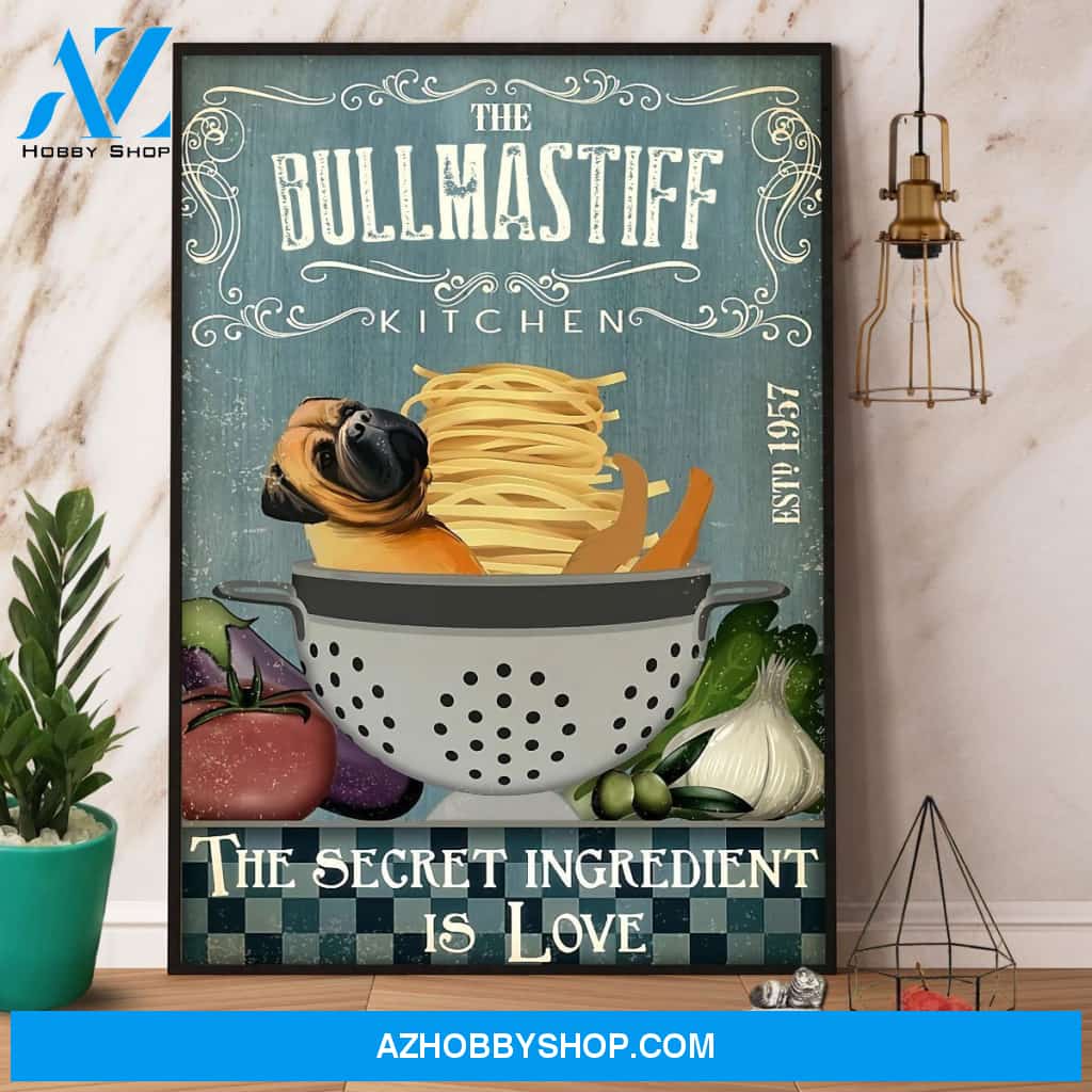 The Buffmastiff Kitchen The Secret Ingredient Is Love Canvas And Poster, Wall Decor Visual Art