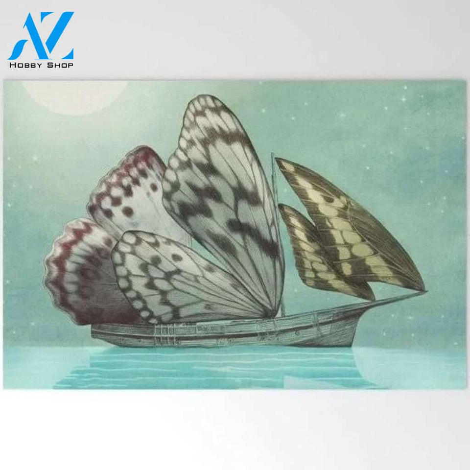The Butterfly Sailing Boat Insect Doormat Indoor and Outdoor Doormat Entrance Rug Sweet Home Decor Housewarming Gift Gift for Butterfly Lovers Insect Lovers Gift Idea