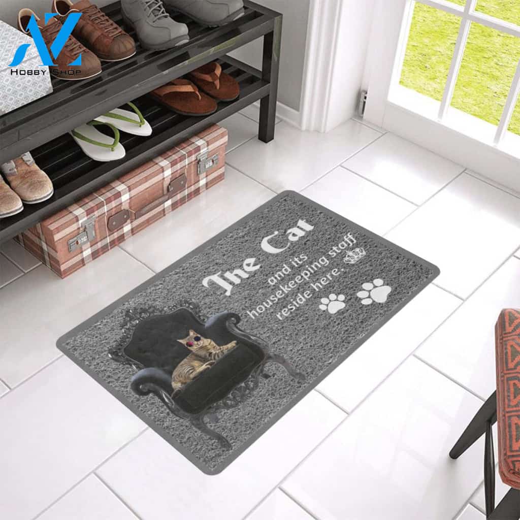 The Cat And Its Housekeeping Staff Doormat Indoor And Outdoor Mat Entrance Rug Sweet Home Decor Housewarming Gift Gift For Friend Family Stem Feminist
