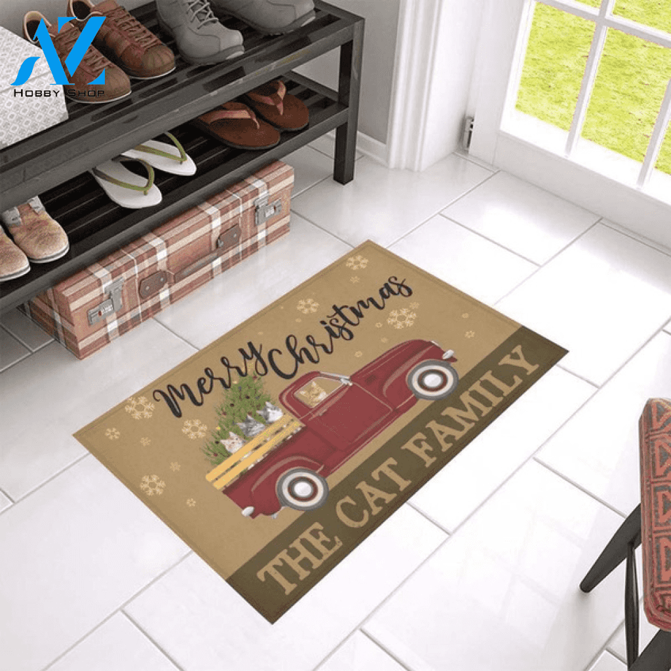 The Cat Family Merry Christmas Doormat Welcome Mat Housewarming Home Decor Funny Doormat Gift For Friend