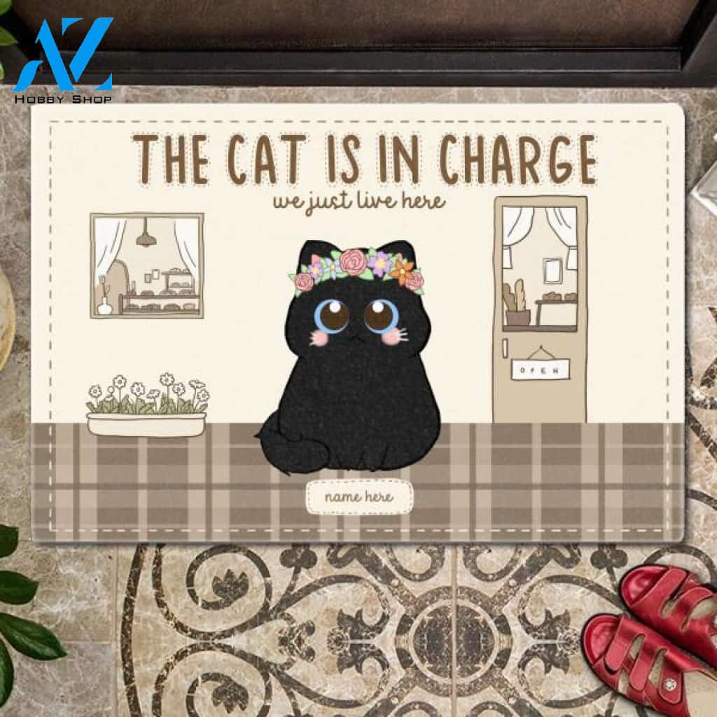 The Cat Is In Charge We Just Live Here Customized Doormat | Welcome Mat | House Warming Gift