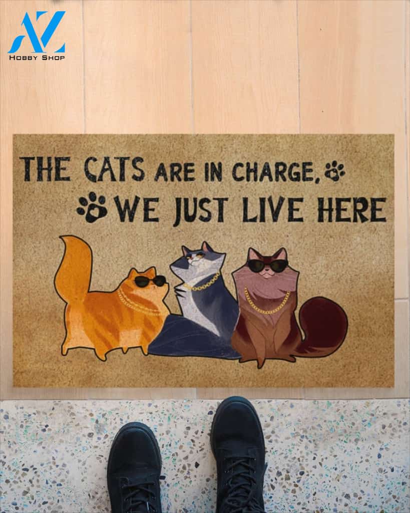 The Cats Are In Charge We Just Live Here Doormat Welcome Mat Housewarming Gift Home Decor Funny Doormat Best Gift Idea For Cat Lovers