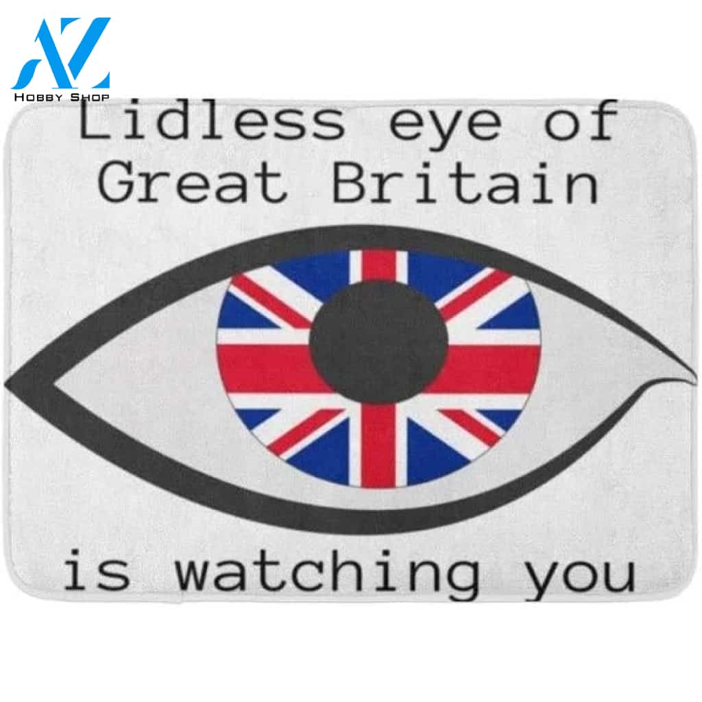 Godpok Human Right Eye Whose Iris Is in The Colors National Flag Great Britain with Text Lidless Watching You Rug Doormat Bath Mat