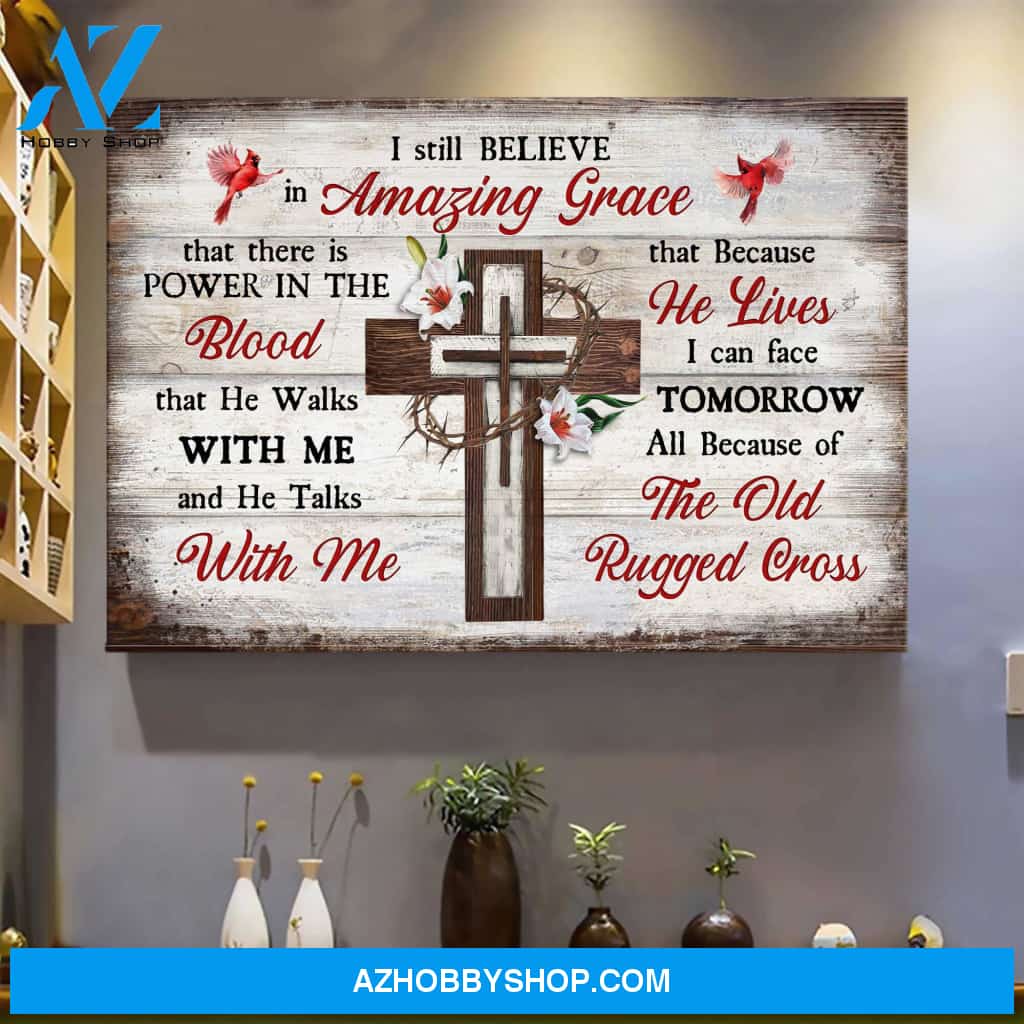 The cross with crown of thorns - I believe in amazing grace - Jesus Landscape Canvas Prints - Wall Art
