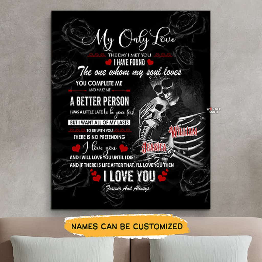 The Day I Met You - Gothic Skull Couple Love Rose Personalized Valentine Wedding Anniversay Canvas Gallery Wraps Gift
