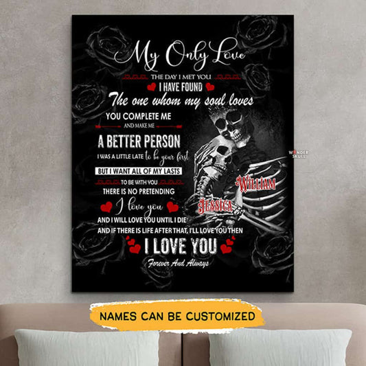 The Day I Met You - Gothic Skull Couple Love Rose Personalized Valentine Wedding Anniversay Canvas Gallery Wraps Gift