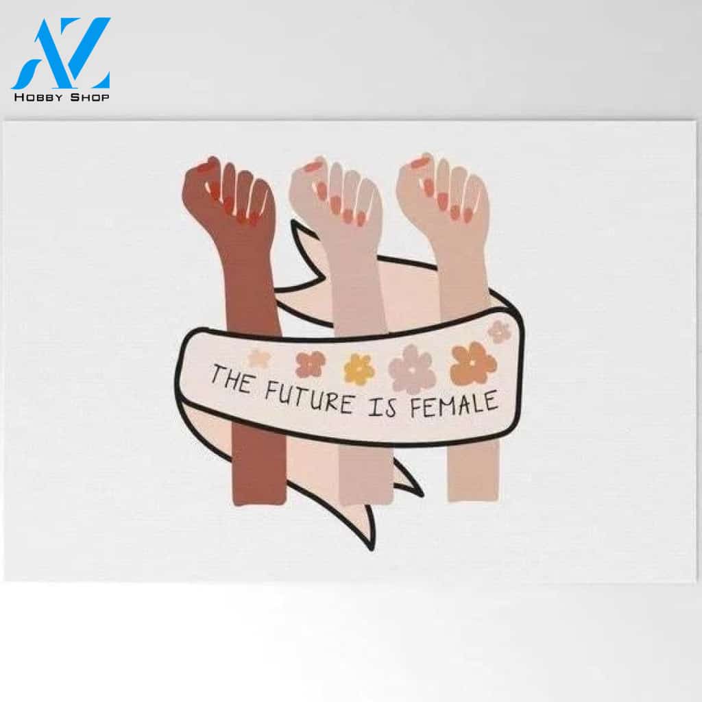 The Future Is Female Black Yellow White Hands Women Equality Doormat Indoor And Outdoor Mat Entrance Rug Sweet Home Decor Housewarming Gift Gift For Friend Family Stem Feminist