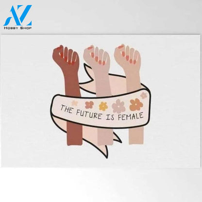 The Future Is Female Black Yellow White Hands Women Equality Doormat Indoor And Outdoor Mat Entrance Rug Sweet Home Decor Housewarming Gift Gift For Friend Family Stem Feminist