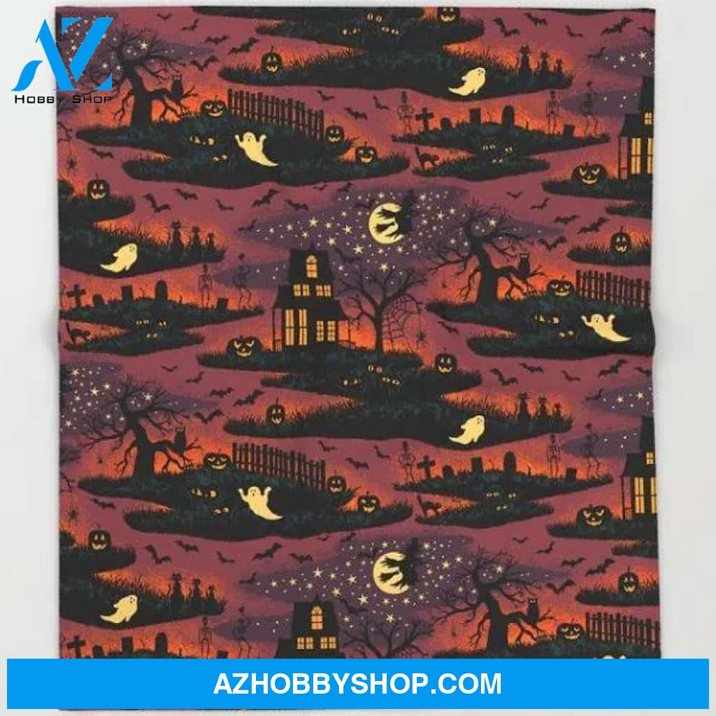 The Ghost Tombstone Halloween Fleece Blanket Funny Halloween Gift, Halloween Decor