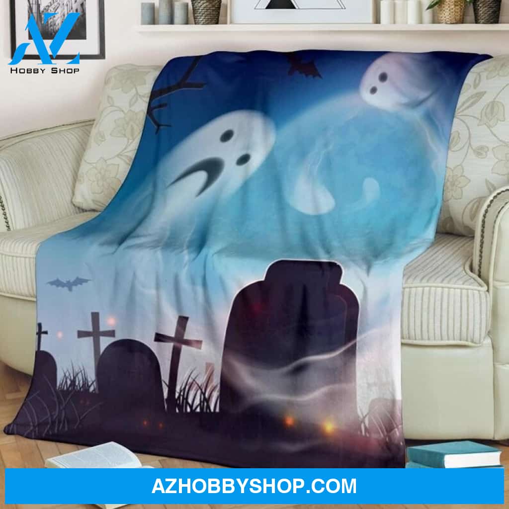 The Ghosts Flying Fleece Blanket RIP Halloween Gift, Halloween Decor