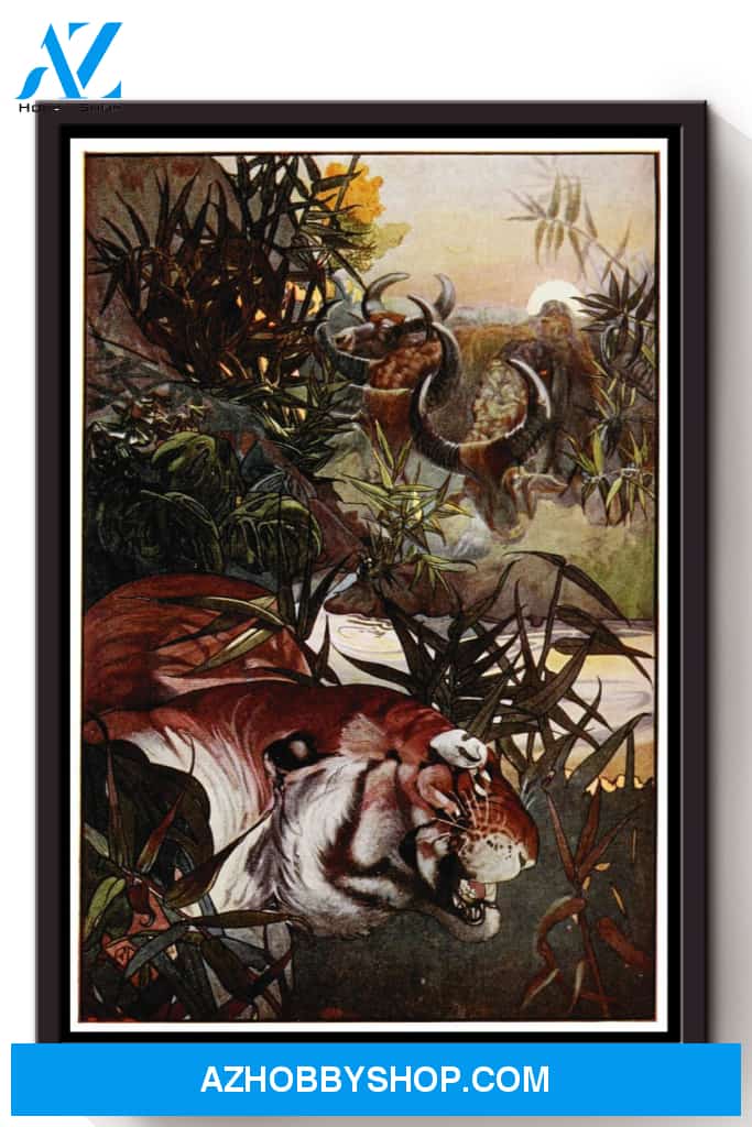 The Jungle Book Fairy Tales Shere Khan In The Jungle Illustrations By Edward Detmold Canvas And Poster, Wall Decor Visual Art, Halloween Gift, Happy Halloween