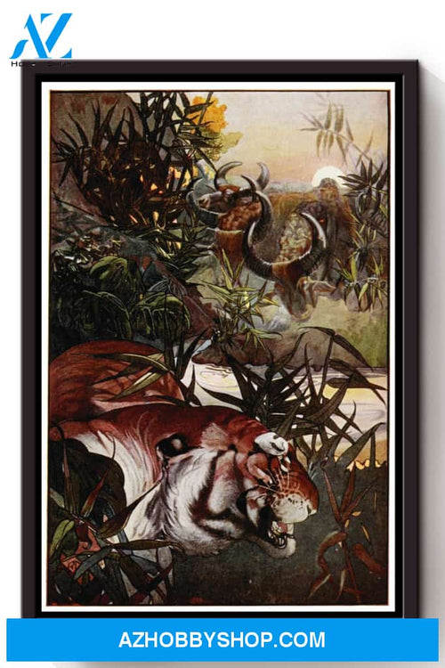 The Jungle Book Fairy Tales Shere Khan In The Jungle Illustrations By Edward Detmold Canvas And Poster, Wall Decor Visual Art, Halloween Gift, Happy Halloween