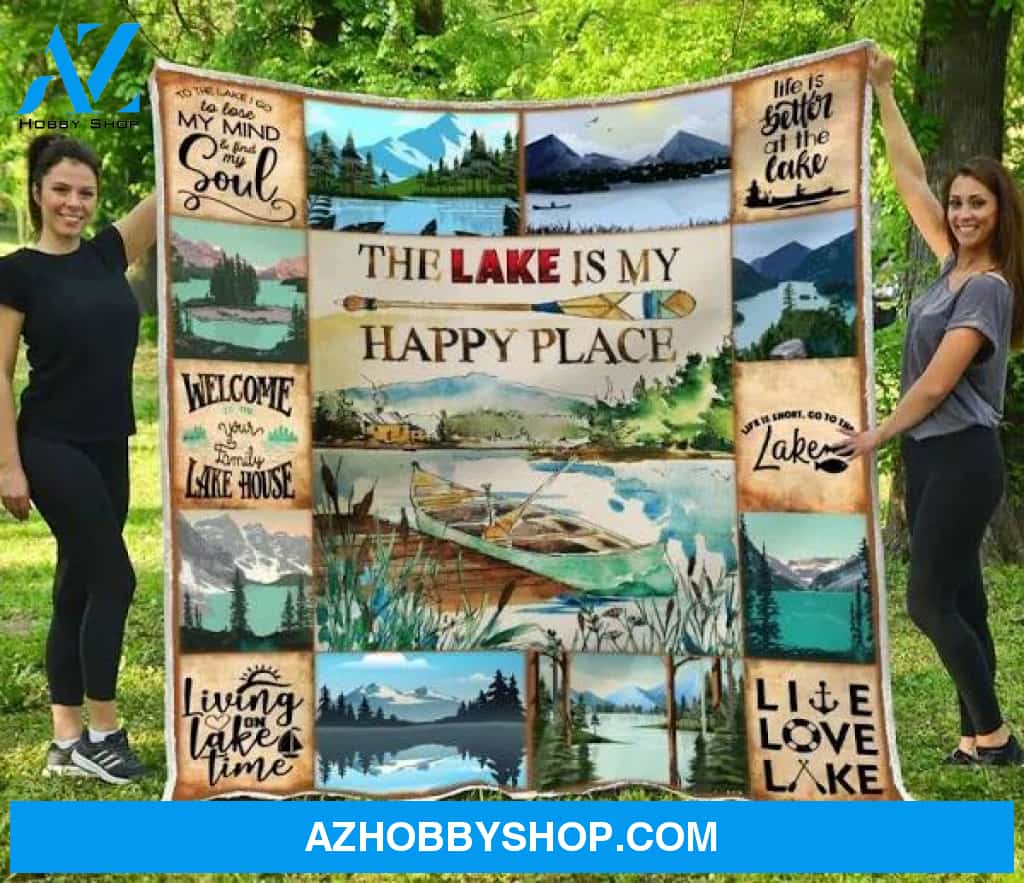 The Lake My Happy Place Fleece Blanket Gift For People Home Decor Bedding Couch Sofa Soft And Comfy Cozy