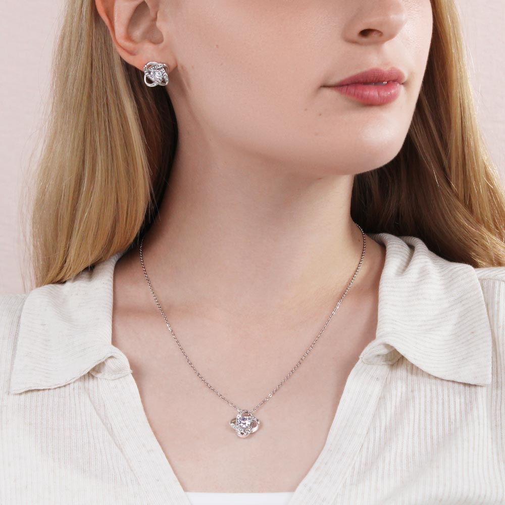 The Love Between A Mother And Her Daughter Is Forever Love Knot Necklace And Earring Set