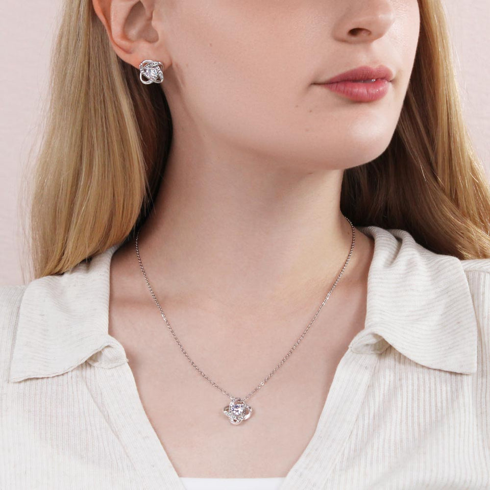 The Love Between A Mother And Her Daughter Is Forever Love Knot Necklace And Earring Set