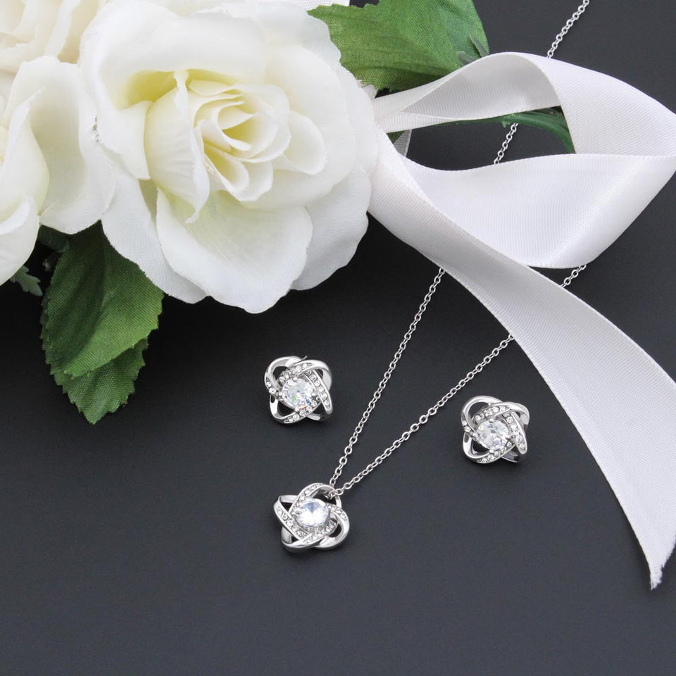 The Love Between A Mother And Her Daughter Is Forever Love Knot Necklace And Earring Set