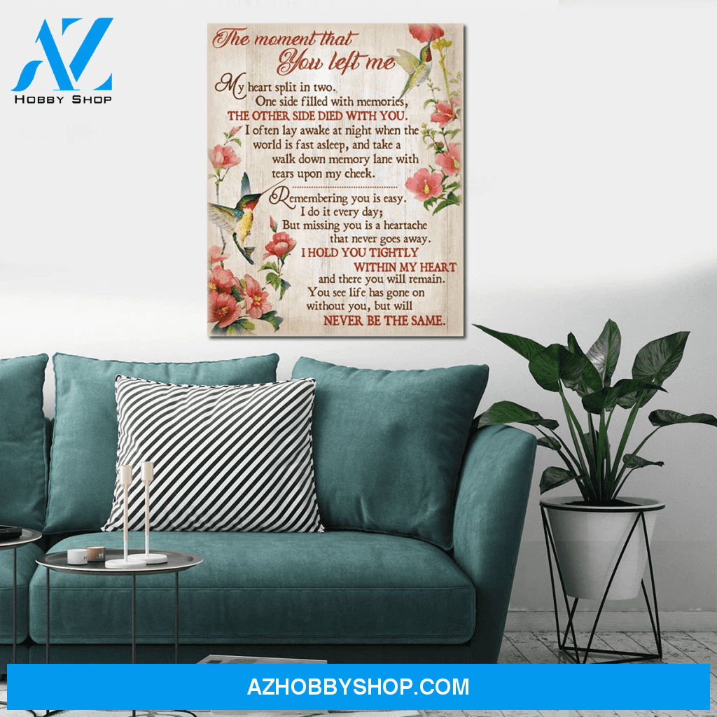 The Moment That You Left Me Hummingbird Memorial Wall Art Canvas