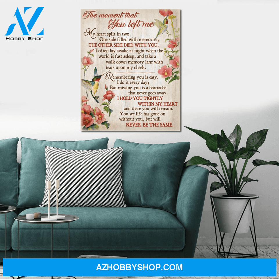 The Moment That You Left Me Hummingbird Memorial Wall Art Canvas